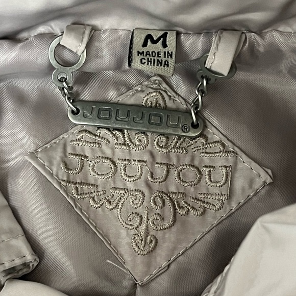 VTG JOUJOU gray Trench Coat Womens Y2k Ruffle Hem Retro 90s Button Up M Outdoor - Picture 8 of 9